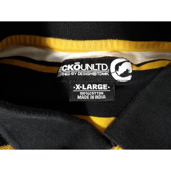 Ecko Unltd. Shirt XL Polo Collared Striped Black Yellow White Y2K Hip Hop Rhino - Picture 2 of 14